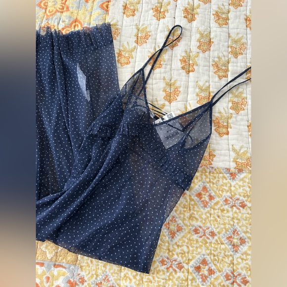 NWT Zara Mesh Ruffle Maxi Tank Dress Navy White Polka Dot Small - Picture 10 of 14